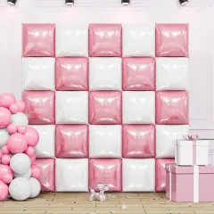 Pearl Pink and White Double Sided Square Foil Balloons Wall,19 Inches