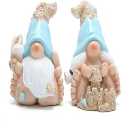 Summer Garden Gnomes Decorations 2pcs Beach Ocean Topics Figurines Conch Beach Castle Cute Bigfoot Gnome Nisse Scandinavian Dwarf Elf Indoor Home Decor