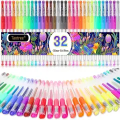 Glitter Gel Pens, 32 Color Neon Glitter Pens Fine Tip Art Markers Set 40% More Ink Colored Gel Marker for Coloring Book, Drawing, Coloring, Scrapbook, Journaling, Sparkle Easter Gifts kids