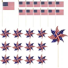 American Flags Patriotic Pinwheels,24 Pack Classroom American Flags Decorations Small USA Flags On Stick With Yard USA Pinwheels,Red White And Blue Decorations For Patriotic Party Supplies