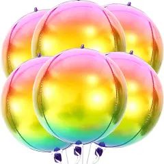 Rainbow Foil Balloons - 22 Inch, Pack of 6 | 4D Gradient Rainbow Balloons | Tie Dye Balloons for Birthday Party Decor | Rainbow Unicorn Balloons | Rainbow Mylar Balloons, Iridescent Balloons