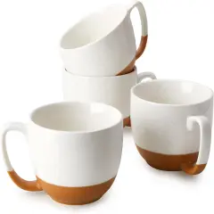 Beige Coffee Mugs Set of 4, 16 oz Ceramic Coffee Mug, Large Mug Set with Handle for Cold or Hot Drinks like Cocoa, Latte, Milk, Cereal, Durable Porcelain with Nordic Style