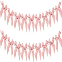 2pcs Bow Garland Banner, Ribbon Bow Party Decorations for Baby Shower Girls Bow Coquette Birthday Party Decor (Peach Pink)