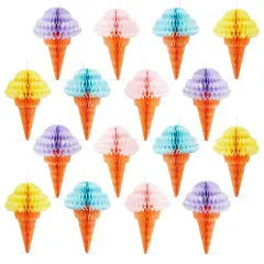 16 Pack Hanging Honeycomb Ice Cream Party Decorations for Birthday, Baby Shower, Celebration, 4 Colors (4 x 6 In) Multicolor