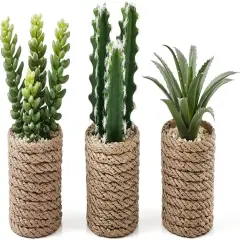 Artificial Succulent Plants with 3 Pcs, Succulents Plants Artificial with Vintage Plastic Waterproof Pot, Fake Succulents Decor for Home, Office, Bathroom, Living Room, Desk, Shelf and Table