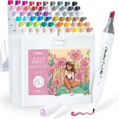 Alcohol Markers: Mini Brush & Slim Broad 60 Illustration Colors Dual Tip Brush Tip Alcohol-based Art Marker