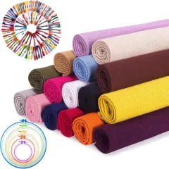 16 Pcs/Set Linen Fabric for Embroidery, Embroidery Linen Fabric Squares Cloth Embroidery Needlework 100 Skeins Embroidery Floss Cross 5 Pieces Embroidery Hoops (19 x 19 Inch)