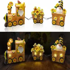 Sunflower Decor Train, LED Sunflower Decor for Tabletop, Sunflower Decorations Indoor for Home Outdoor Party, Gnomes Figurines Lighted Centerpieces Table