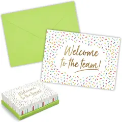 36 Pack Welcome to the Team Cards Bulk, New Hire Welcome Gift for Employees (Gold Foil and Confetti Design, Green Envelopes, 5x7 in) Multicolor