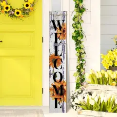 Sunflower Welcome Porch Sign Decor Summer Wooden Hanging Sign Door Porch Standing Decorative Signs Plaques for Front Door Farmhouse Outdoor Indoor Welcome Sign Wall Craft Decor 47.2"H