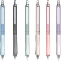 Retractable 0.5mm Porous Point Pen, metal clip, non-slip pen holder, Black ink gel pens, Box of 6 Pens (6)