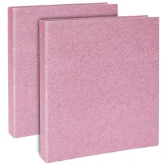 Paper Junkie 2 Pack Sparkly Pink 3 Ring Binder with 2 Inch Rings, Glitter File Folder Pockets for Office Supplies, Planner, Portfolio 350 Sheet Capacity (11 x 12 in)