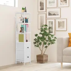55.9" Tall Bathroom Storage Cabinet Freestanding - Slim Corner Organizer with 2 Drawers & 5 Shelves, Narrow Floor Cabinet for Bathroom, Kitchen, Living Room - White