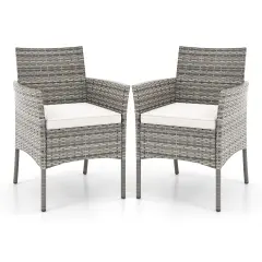 2 Pieces Outdoor PE Rattan Armchairs with Cozy Seat Cushions and Ergonomic Backrest