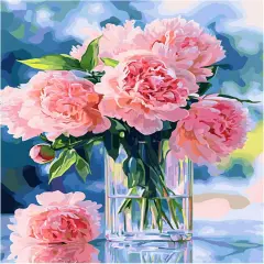 Paint by Numbers Peonies, Peonies in Glass Vase Paint by Number for Adults Beginner on Canvas, Pink Flowers Acrylic Oil Painting Kit, Home Wall Decor