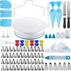 112Pcs Cake Decorating Supplies Kit, Included Cake Turntable, Cake Leveler, 54 Numbered Icing Piping Tips, 2 Spatulas, 3 Scraper, 30+2 Piping Bags, Mother's Day Gift Ideas