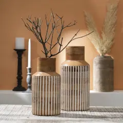 Decorative Handcrafted Wood Vase - 7.5" x 15.5" Natural