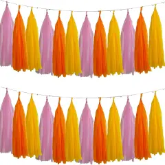 Pink Orange Yellow Tassel Garland Banner Paper Tassels for Groovy Party Decoration Groovy Hippie Boho Party Decorationss,Pack of 15