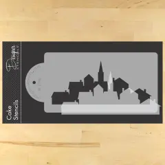 Village Silhouette Cake Stencil | C982 by Designer Stencils | Cake Decorating Tools | Baking Stencils for Royal Icing, Airbrush, Dusting Powder | Reusable Plastic Food Grade Stencil for Cakes | Easy to Use & Clean Cake Stencil