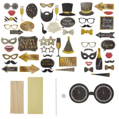 50 Piece New Year's Eve Photo Booth Props, Black and Gold New Year Party Supplies Multicolor
