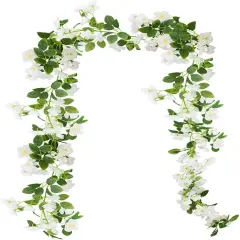 Artificial Cherry Blossom Flower Vine Hanging White Cherry Blossom Flower Silk Garland Hanging Vines Faux Flowers for Outdoors Spring Wedding Party Home Table Centerpiece Arrangement Decor