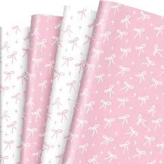 8 Sheets Pink Bow Wrapping Paper - Not Roll - Pink White Coquette Bowknot Gift Wrap Paper Folded Flat for DIY Crafts Birthday Baby Shower Bachelorette, 19.7 x 27.6 Inch
