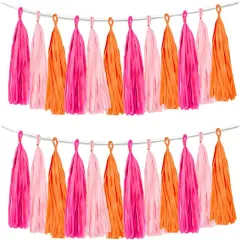 Rose red Pink and Orange Tassel Garland Banner Paper Tassels for Party Decorations,Pack of 15