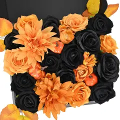 Artificial Flowers Combo Box, Fake Silk Foam Flower Mix with Wire Stem, DIY Wedding Bridal Bouquet Shower Party Home D&eacute;cor (30-40 Pieces) (Halloween Theme)