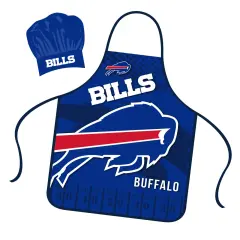 Mojo Licensing Buffalo Bills Apron Chef Hat Set Full Color Universal Size Tie Back Grilling Tailgate BBQ Cooking Host