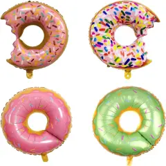 4PCS Donut Foil Balloons Kit Large Multicolor Sprinkle Aluminum Film Balloons for Baby Shower Donut Themed Party Birthday Decoration