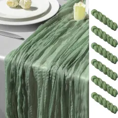 6 Pack Cheesecloth Table Runner 10FT Saga Green Cheese Cloth Table Runners 35x120 Inches Boho Gauze Table Runner Rustic Sheer Table Runner for Party Baby Shower Wedding Decorations