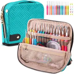 Crochet Hook Case with 14 Size Crochet Hooks Set 2mm(B)-10mm(N) Ergonomic Crochet Hooks with Crochet Case Stand Up - Crochet Hook Organize for Crochet Lovers, Crochet Kit for Beginners