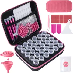 30 Slots Diamond Art Storage Containers for Adults Portable Bead Storage Boxes for Diamond Painting Accessories and Tools（Pink）
