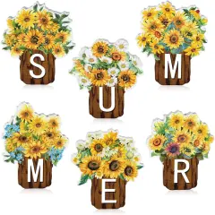 6 Pcs Sunflower Wooden Table Signs Decoration Summer Farmhouse Tiered Tray Decor Flowers Tabletop Centerpiece for Home Kitchen Shelf Decor Party Favor(Sunflower)
