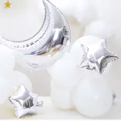 28Pcs Silver Moon Star Shape Foil Balloons with 24Pcs Silver Star Balloons and 4Pcs Large Moon Foil Balloons for Baby Shower Wedding Decors Anniversary Birthday Decorations Party Decoration