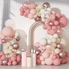 Dusty Pink Balloons Arch Garland Kit, Different Sizes 18 12 10 5 Inch Boho Pink White Sand Latex Metallic Confetti Balloon for Girl Baby Shower Valentines Day Birthday Party Decorations