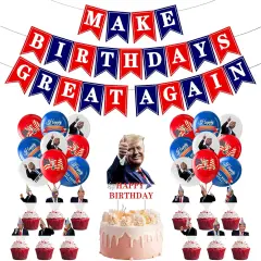 Make Birthdays Great Again Red Blue Party Decorations Kit with Balloons Banner Cake Toppers for USA Patriotic Birthday Themes