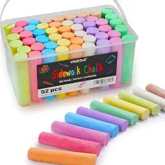 VEESA Sidewalk Chalk, 10 Colors in 52 Pcs, 4&rdquo; x 1&rdquo; - Washable Jumbo Driveway Chalk Bulk for kids Adults, Draw on Chalkboard, Blackboard and Outdoor Playground