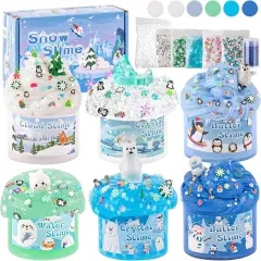 6 Packs Snow Slime Kit - Butter, Clear, Water, Cloud Slimes, Fluffy Slime Making Kit for Kids with Cute Charms & Add-ins, Blue Kids Slimes Kits for Girls & Boys Birthday Christmas Easter Gifts