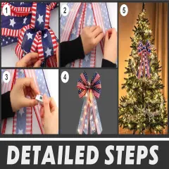 Large LED Patriotic Wreath Bows for Front Door, 4th of July Red Blue White Stars and Stripes Bows for Wreath American Flag Bows for Indoor Outdoor Memorial Day Party Door Wall Fence Decor