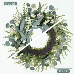 26IN Spring Wreath for Front Door,Large Eucalyptus Artificial Flower Greenery Wreath Indoor Outdoor for Porch Window Wall Farmhouse Home Holiday Hanging Decor Spring