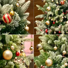 Christmas Tree Ornaments Set，Champagne Gold/Red Christmas Ball Ornaments Set of 44 Pack Decorative Hanging Ball Ornaments Bulk for Xmas Holiday Party Indoor Decor