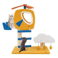 Modern Aviation-Themed Cat Tree Tower with 2 Spacious Perches and Helicopter-Shaped Platform
