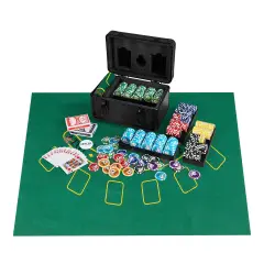 Black Aluminum Poker Chip Set with 600 Chips, Cards, Felt and Carrying Case