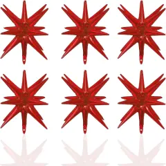 6 Pcs Red Star Foil Balloons One-Piece 14-Pointed Star Balloons 4D Starburst Cone Mylar Balloons 22inch Christmas Birthday Wedding Wedding Anniversary Party Supplies(Red)