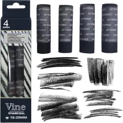 Vine Charcoal Sticks, 18-20 MM Jumbo Vine Charcoal Pencils for Artists, Beginners, 4 Pcs Natural Charcoal Stick for Sketching, Drawing, and Shading