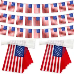 2 Packs USA American Flag Banner String Small Mini Hanging Flags for 4th of July Independence Memorial Day Decoration,60 Feet 40 Flags