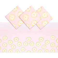 Pink Daisy Plastic Tablecloth for Weddings, Baby Showers (54 x 108 in, 3 Pack)