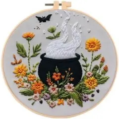 Halloween Embroidery Kit, Halloween Cross Stitch Kit, 4 Set, Adults, Unisex, 6 Inch, Non-Foldable