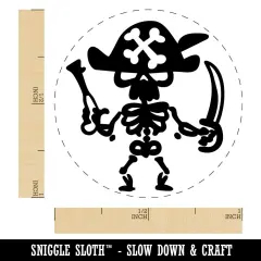 Pirate Skeleton with Gun and Sword Cutlass Bones Self-Inking Rubber Stamp Orange